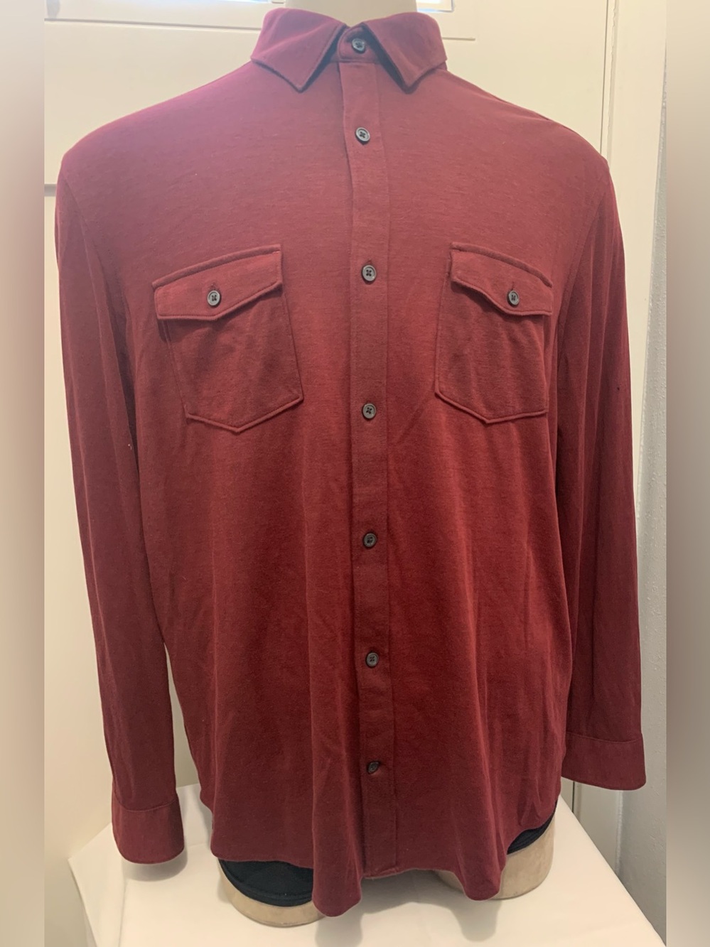 Express Men's Long-Sleeve Button-Down Shirt in Burgundy/ Merlot Tone size XL